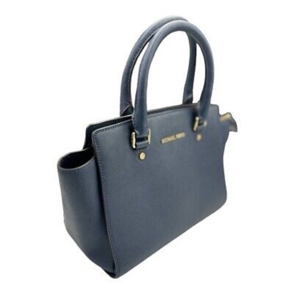 Michael Kors Navy Blue Leather Tote Bag Purse - Picture 1 of 12